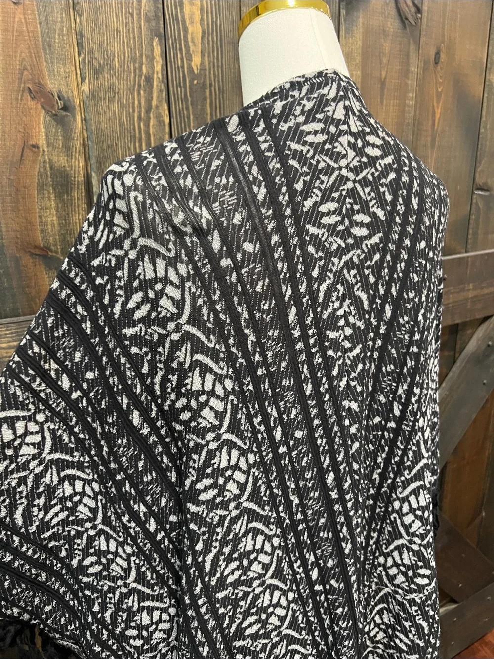 Free People Oversized Fringe Kimono Open Cardigan XS S Geo Printed Boho Layering